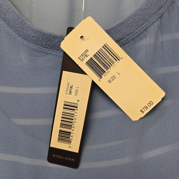 NYDJ Chiffon Overlay Striped Top Shirt Sky Blue L - Picture 8 of 9